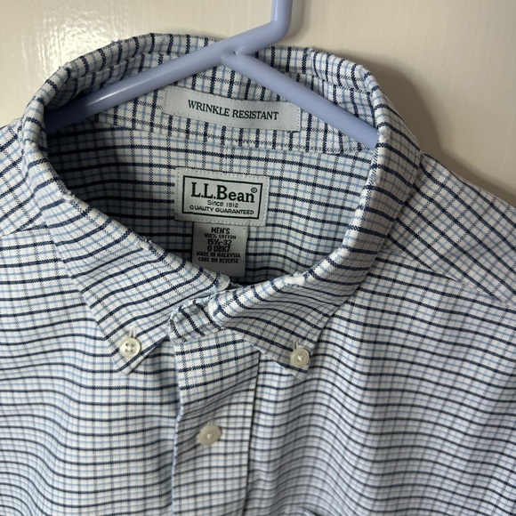 L.L. Bean Men's Blue Checkered Shirt size 15 1/2 - Picture 3 of 8